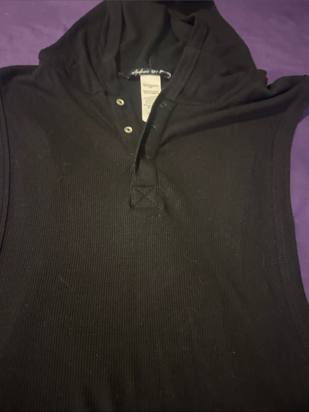 Andrew Christian Black Hooded Ribbed Henley Shirt